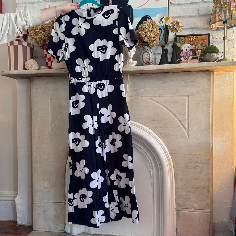 Lazy Oaf Floral Navy and White jumpsuit